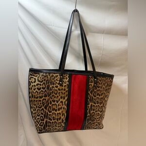 Chico's Animal Print Tote with Bold Red Accent